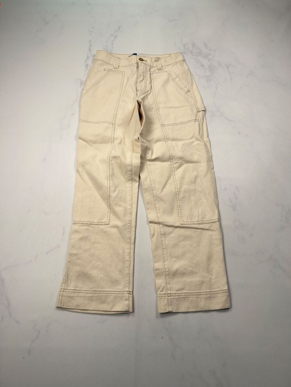 Old Navy Straight Leg Wide Leg Pants Cream 2000s Minimalist - Womens 4
